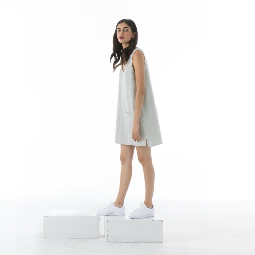 Ali Golden tank dress with patch pocket in sage
